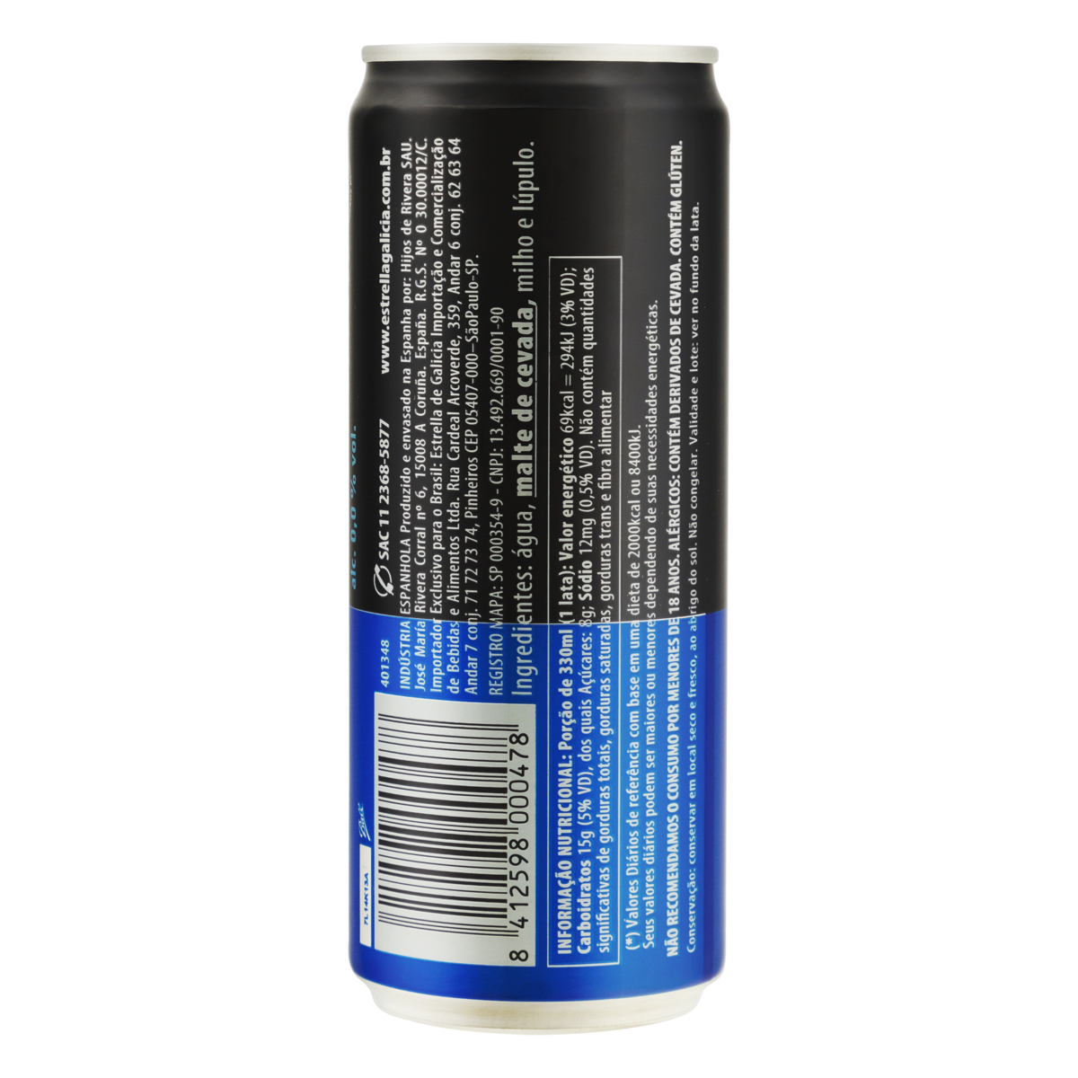 Cerveja Zero Álcool Estrella Galicia Lata 330ml